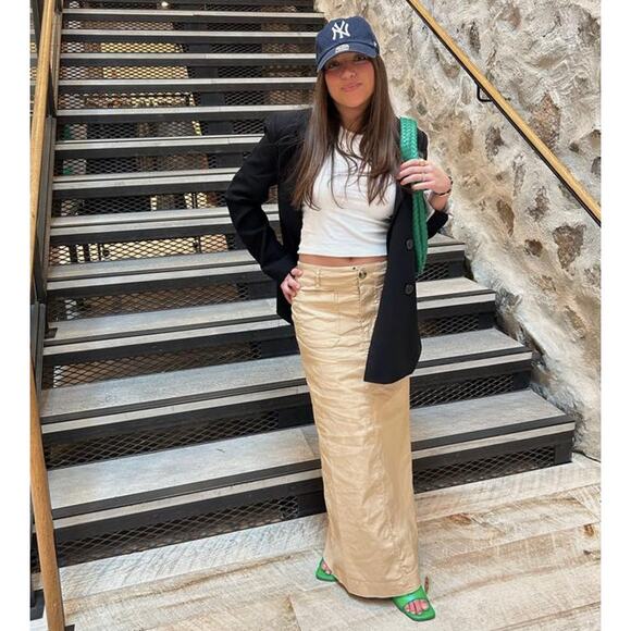 Anthropologie Maeve The Colette Maxi Skirt Back Slit Cotton Poplin Tan XS - Picture 2 of 10